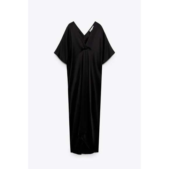 Zara Black Satin Effect V-Neck Tunic Dress - Picture 5 of 7